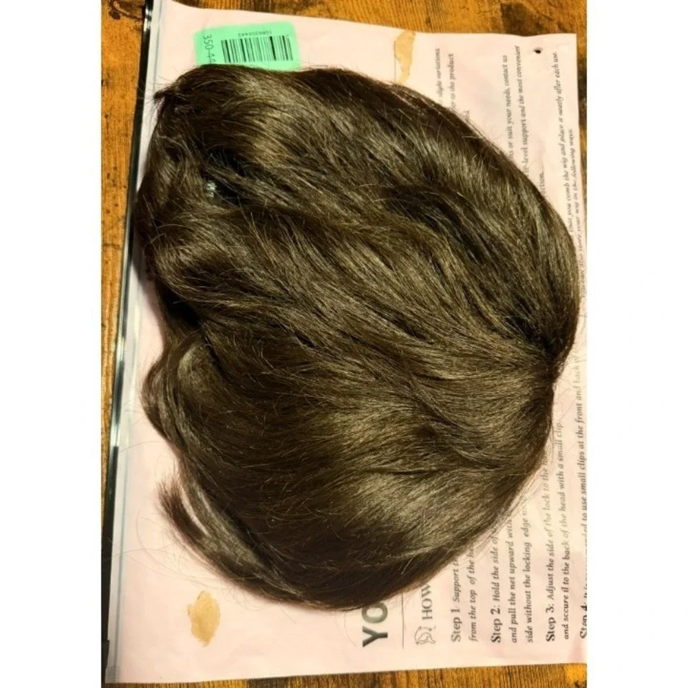 Nuxovin Dark Brown Human Hair Wig Pixie Cut Bangs 6 Inch Lightweight Breathable